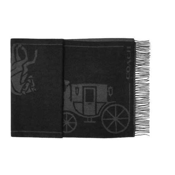 Coach Horse & Carriage Black and Dark Gray Oversized Scarf/Wrap - NWT - Picture 1 of 9